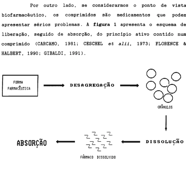 Figura 1 Esquema representativo da liberação do principio ativo contido num comprimido.