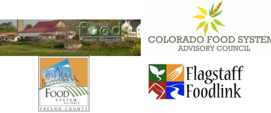 Figura 13 - exemplos de organizações de política alimentar urbana, sob a designação de “Foodlink”, “Food System Alliance”, 