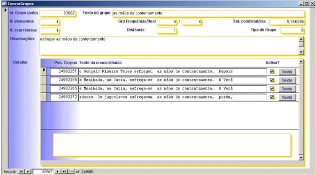 Figure 2: Record for the group as mãos de contentamento ‘hands with satisfaction’in the database 