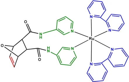 Figura 3 - Metalo-monômero cis-[Ru(bpy) 2 ((3amdpy) 2 oxaNBE)](PF 6 ) 2 . 