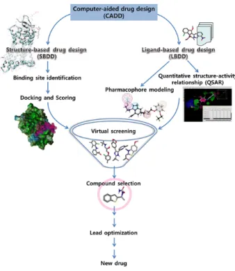 Figure 2.1: Workow of LBDD and SBDD in computer-aided drug design. From (Joy et al., 2015)