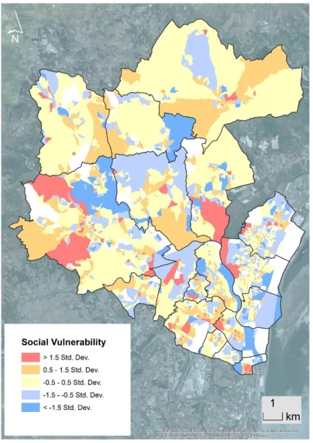 Figure 3. Social vulnerability of the Loures municipality. The civil parishes are delimitated (which  names are indicated in Figure 1)
