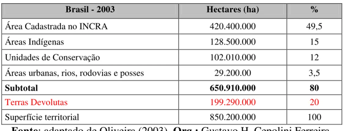 Tabela 2: Distribuição das terras brasileiras em 2003 40
