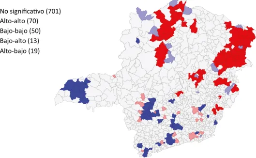 Figura 1. Mapa de Moran con las áreas de autocorrelación espacial en cuanto a muertes infantiles prevenibles 