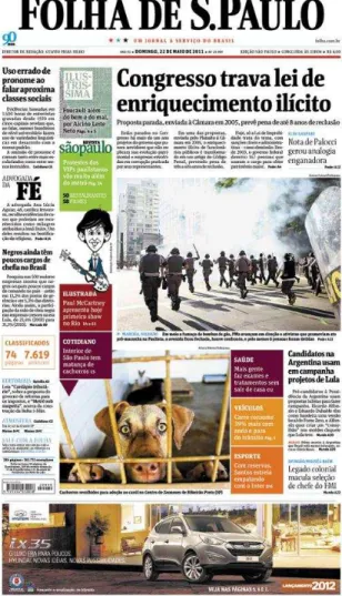 Figura 1  –  Capa da Folha de São Paulo (FOLHA,  2011a)