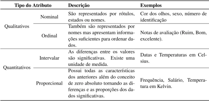 Tabela 2.2: Tipos de Atributos.