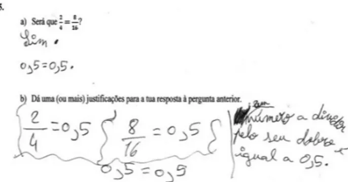 Figura 3. Respostas de Marco e Bruno a uma tarefa de comparação  de frações (6.º ano)
