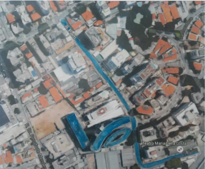 Figura 1 – Foto satélite rua Paim, destaque do Conjunto Santos Dumont (2014). Fonte: base GoogleEarth