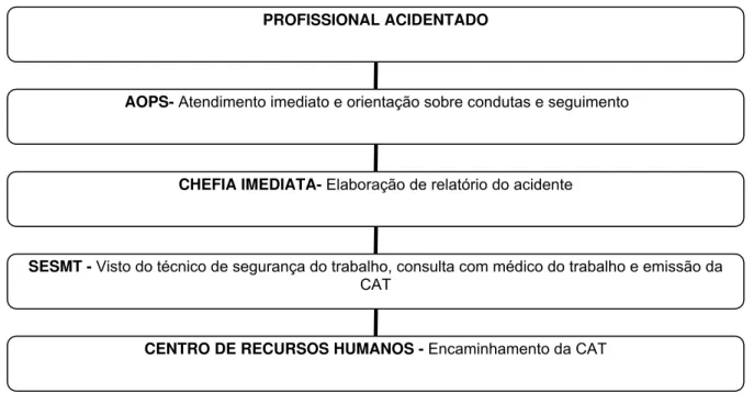Figura 1 – Fluxograma das condutas preconizadas no Hospital das Clínicas da  Faculdade de Medicina de Ribeirão Preto da Universidade de São Paulo para  profissionais vítimas de exposição a material biológico