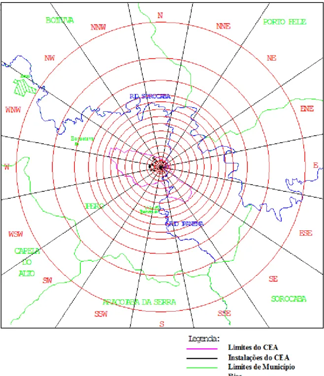 FIGURA 2.3 - Vista geral da região de interesse, com raio de 10 km, em torno do CEA 