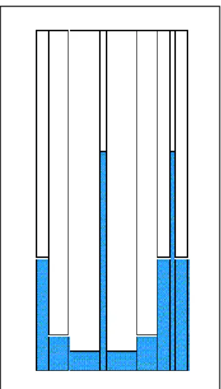 Figura 3.6 - Esquema Mostrando a Elevação Capilar para Diferentes Gargantas de Poros 