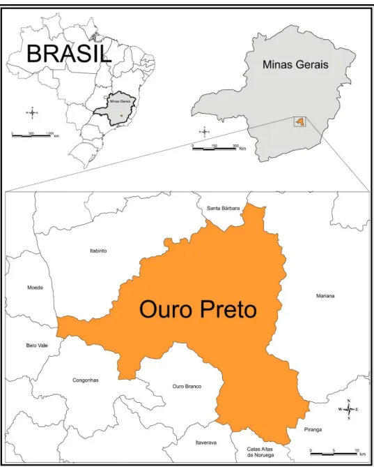 Figura  01  –  Localização  do  município  de  Ouro  Preto  –  Minas  Gerais,  Brasil
