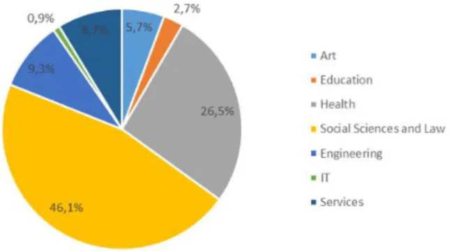 Figure 5: percentage of student-workers by field of study (sample) 