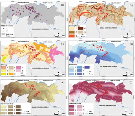 Figure 3. CSE sub-dataset and conditioning factor maps used to model CSE susceptibility
