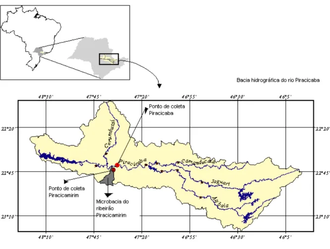 Figura 1-   Bacia hidrográfica do rio Piracicaba e microbacia do ribeirão Piracicamirim