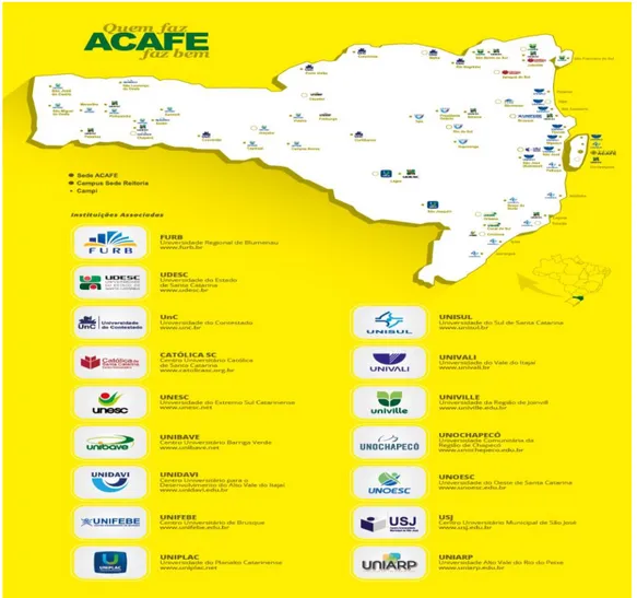Figura 4. Mapa com as Instituições de Ensino Superior da ACAFE 