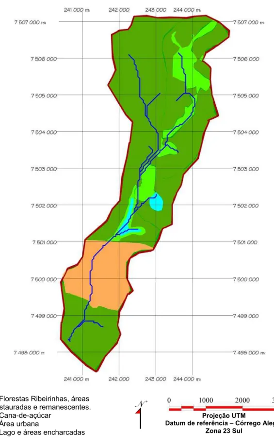 Figura 11 - Mapa de uso do solo para a microbacia do Ribeirão Cachoeirinha, na área restaurada  (microbacia B), Iracemápolis/SP