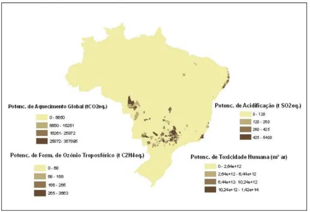 Figura 5 - Distribuição espacial de potenciais impactos ambientais da queima da  cana-de-açúcar no Brasil 