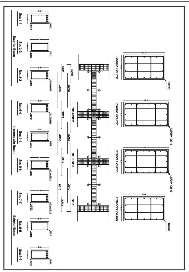 Figure 5.2 Deailed layout design of columns and beams of RC frame  for DC L in seismic zone 1.1 