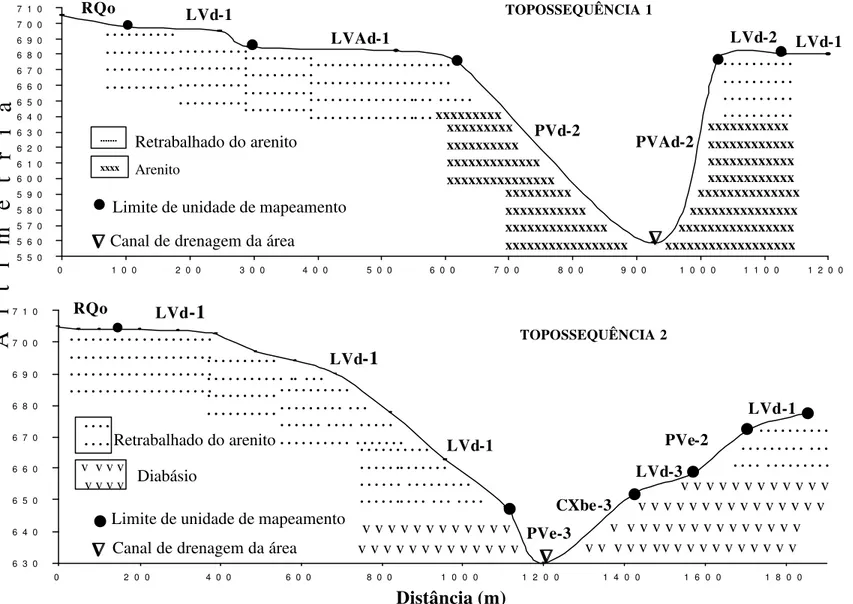 Figura 1 – Variabilidade espacial dos solos nas principais topossequências da área de estudo