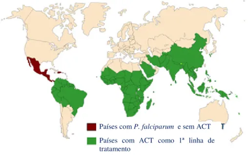 Figura 1.10 – Actual distribuição Mundial dos países com e sem ACT (adaptado de  149 ).