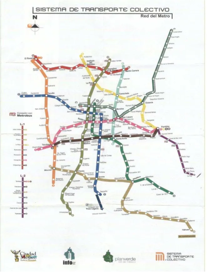 Figura 12 – Mapa da rede do Metrô da cidade do México  Fonte: digitalizado pela autora