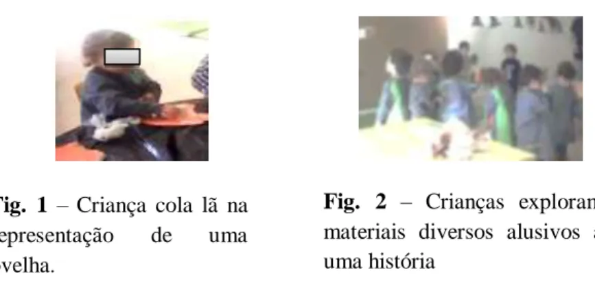 Fig.  1  –  Criança  cola  lã  na  representação  de  uma  ovelha . 