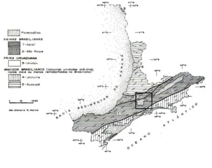 Figura 6.Compartimentação Geotéctônica do Estado de São Paulo, setor Leste e área de localização da bacia do  Ribeirão Balainho