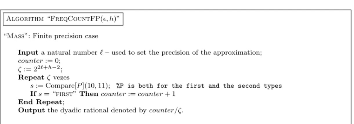 Figure 10: Procedure to obtain an approximation of a real probability p, assuming fixed precision  and unknown mass y such that P first (y) = p