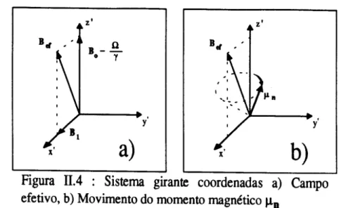 Figura II.4 : Sistema girante coordenadas a) Campo efetivo, b) Movimento do momenta magnetico Jln