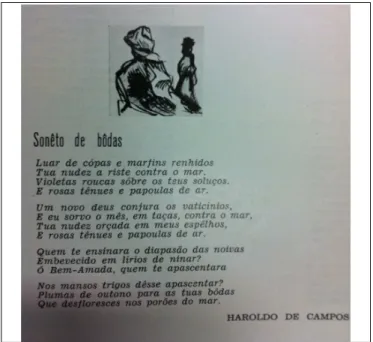 Ilustração para o poema “Soneto de bodas”, de Haroldo de  Campos.  Habitat – revista das artes no Brasil , nº 7, São  Paulo, 1952 
