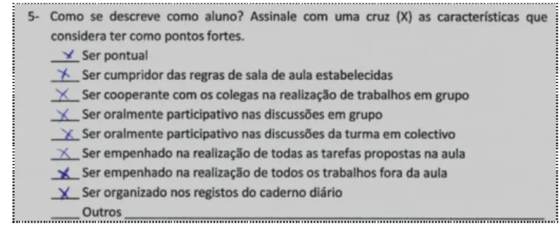 Figura 4 - Resposta à questão 5 do questionário (Isabel) 