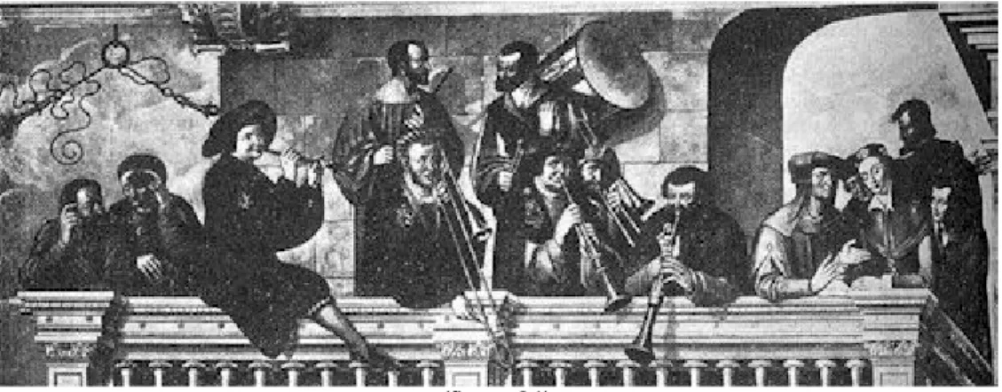 Figura 25 – família de crumhorns - Instrumento de sopro da época Medieval e Renascentista,  parecido com a flauta-doce, mas a embocadura utiliza-se de palheta-dupla