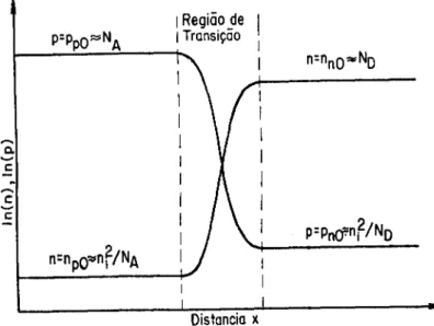 Figura 12 - Gráfico do logaritmo natural das concentrações de elé trons e lacunas correspondentes à figura 11.