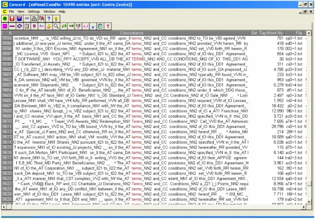 Figura  9  - Linhas de concordância para a busca binômios formados por  substantivos por meio da expressão *_N* *CC *_N* 