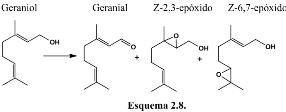 Tabela 2.13. Conversões e selectividades na epoxidação de geraniol na presença dos  complexos 5, 6 e 9