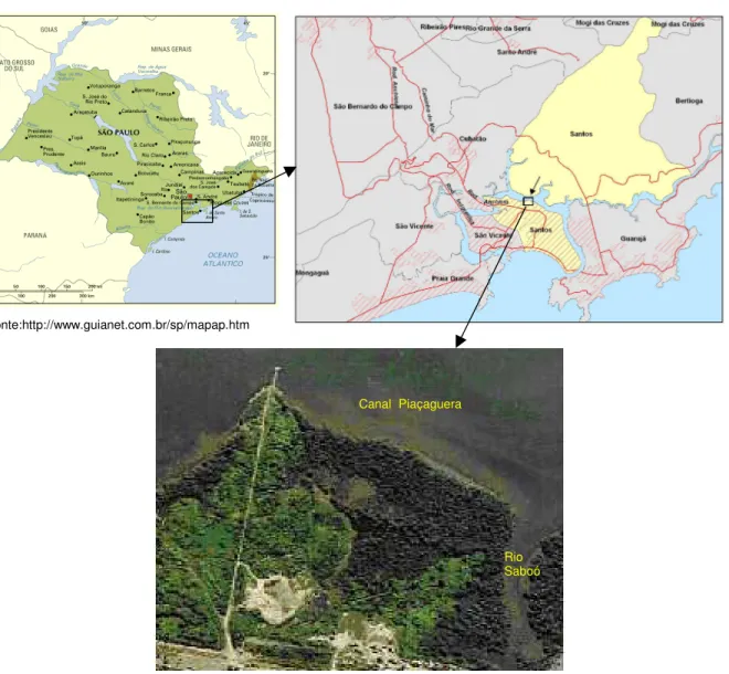 Figura 3.1 Localização da área de estudos localizada entre o Canal Piaçaguera e o Rio  Saboó