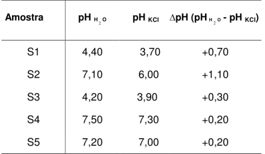 Tabela 6.3 Resultados de pH dos solos associado aos poços de  monitoramento P1 a P4. 