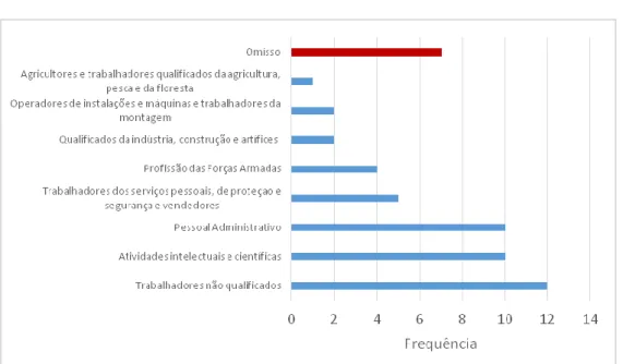 Figura 3 - Distribuição da frequência da profissão dos doentes (n=53)  