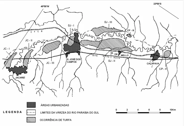 Figura 24 – Turfeiras do médio curso do Rio Paraíba do Sul (mod. de IPT, 1979) 