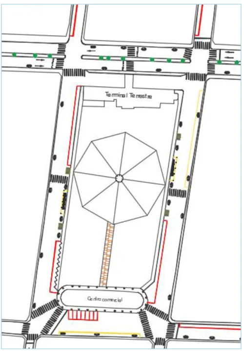 Figura 3-13. Zonas para Trasporte de Carga Liviana, Mixta y en Taxis en la Plaza Sucre