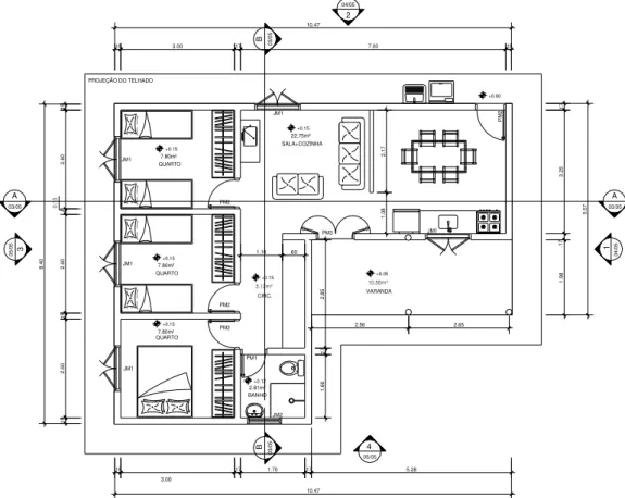 Figura 21: Tipologia de 3 quartos com varanda - Alternativo. Fonte: Grupo Habis, 2006