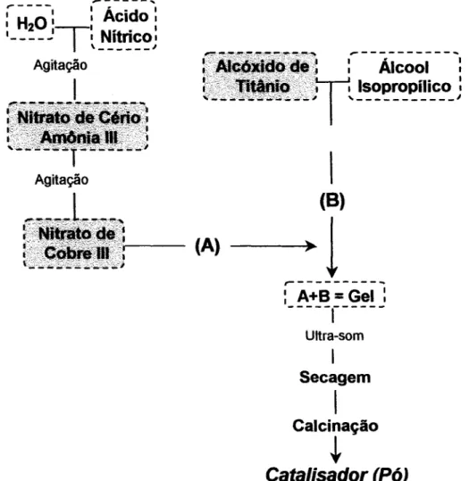 Figura 5: Esquema do método de preparação dos catalisadores de cobre suportados sobre C~- Ti~.