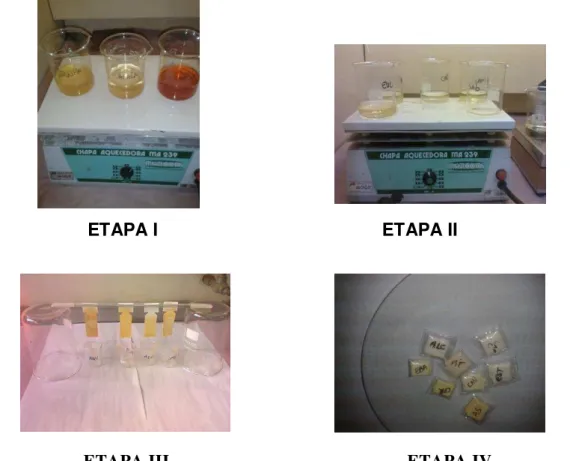 FIGURA 3.9: Ilustração do processo de preparação dos extratos para irradiação: (etapa I) secagem  da  amostra  em  chapa  aquecedora,  (etapa  II)  evaporação  até  quase  secura  da  amostra,  (etapa  III)  transferência da solução final para papel de fil