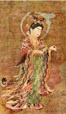 Figura 19 – Kichijô-tem, (Mahasri, Deusa da Fecundidade e da Beleza)  Século VIII, pintura sobre estofado de cânhamo, enquadrado