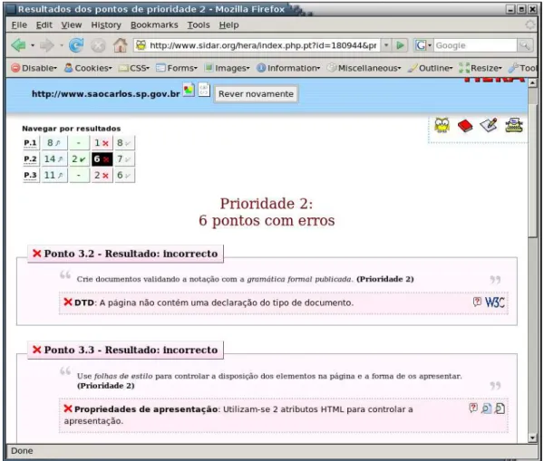 Figura 2.5: Exemplo de relatório de avaliação de uma página Web com a ferramenta Hera