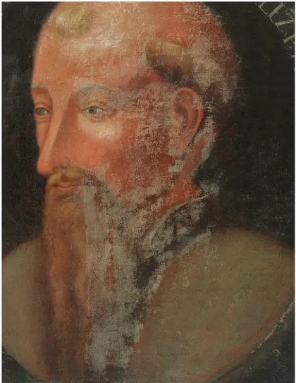 Figura 5 - Pintura com problema de humidade (Frei Nuno de Santa Maria, pintura sobre tela, colecção  da Biblioteca Nacional de Portugal, inv