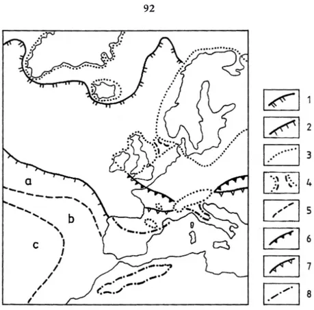 Fig. 1 – Paleogeografia da Europa Ocidental e do Atlântico Norte, no período de Máximo Arrefecimento da  Última  Glaciação  (entre  20.000  e  18.000  anos  B.P.)