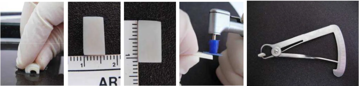 Figura 4.2 –  A:  Desgaste da amostra em politriz. B:  Largura da amostra= 6mm. C:   Altura da amostra= 