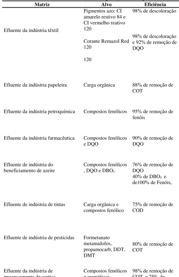 Tabela 2 - Processo Fenton e Foto-Fenton na degradação dos compostos fenólicos